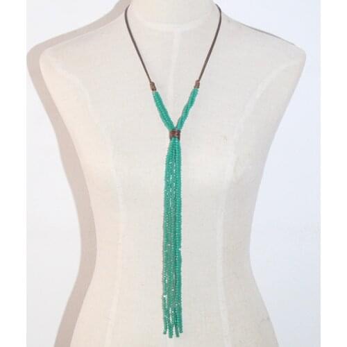 RH Fashion Bohemian Jewelry Accessory 4mm Glass Crystal Long Necklace Women Gift