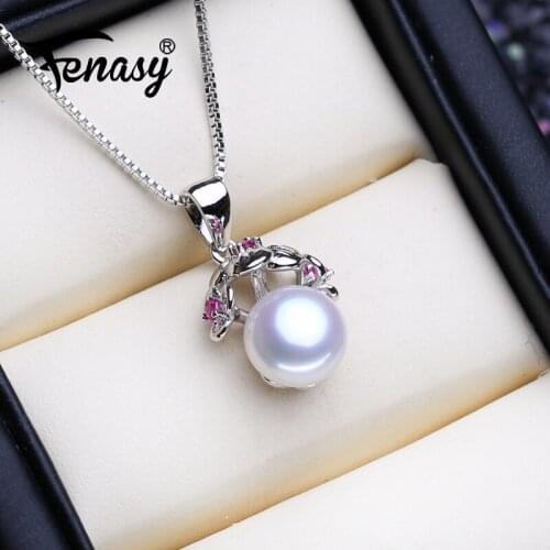 FENASY Natural Pearl Necklace For Women Pearl Jewelry Silver Color Pendant With Chain Cubic Zirconia Choker Necklace Wholesale