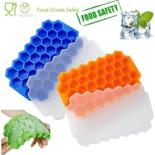 Ice Cube Maker Silicone Molds 37 Cells Summer Honeycomb Ice Trays With Removable Lids Forms Food Grade Mold For Whiskey Cocktail