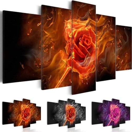 Modern Painting Canvas 5 Pieces Wall Art Abstract Colorful Roses Modular Wall Pictures Living Room Poster Bedroom Home Decor