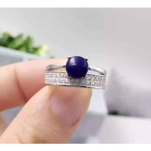 Natural blue lapis lazuli gem Ring Natural gemstone ring 925 sterling silver trendy second floor round women men party Jewelry