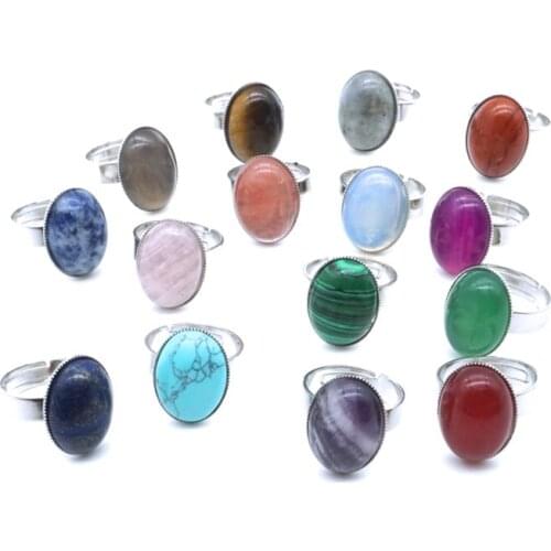 Oval Stone Ring Tiger Eye Opal Blue White Purple Green Pink Crystal Adjustable Ring for Women Jewelry