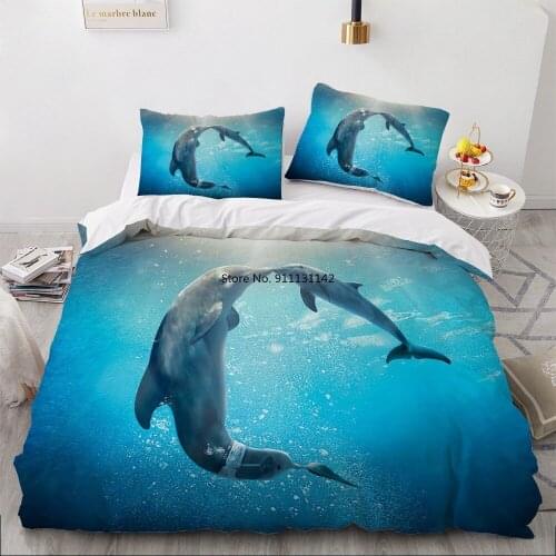 3D Bedding Sets Sea Dolphin Blue Duvet Quilt Cover Set Comforter Bed Linen Pillowcase King Queen Full Size 140x200 Home Texitle
