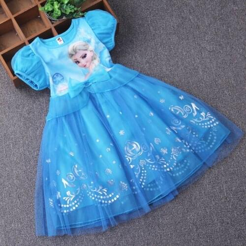 Disney princess Summer girl performance dresses Frozen cotton mesh dress Elsa Anna Tutu dress childrens clothing girl ball gown