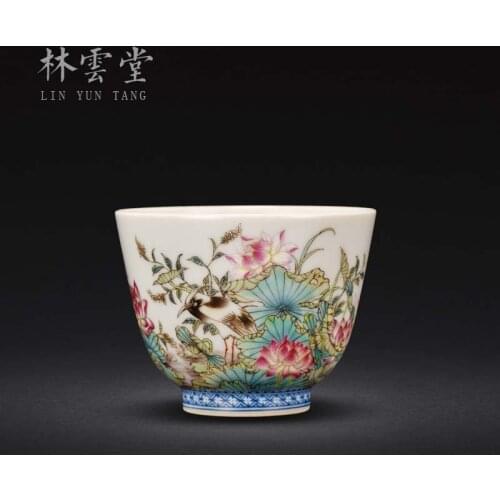 Lin Yuntang masters cup sample tea cup and cup kung fu tea cups jingdezhen manual hand-painted famille rose tea cups