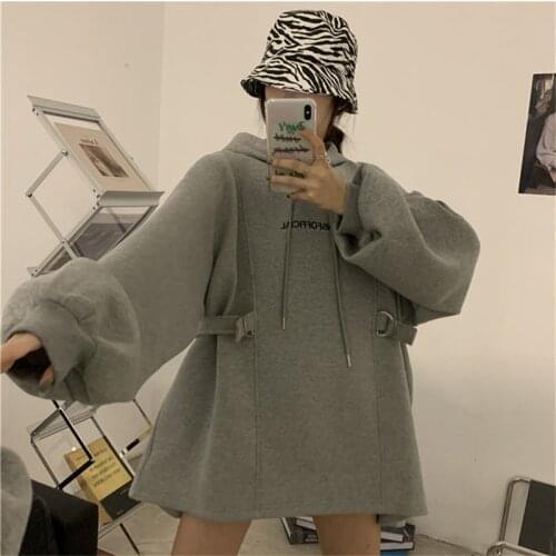 Fashion Korea Black Oversize Fashion New Kpop Hip Hop Hoodies Streetwear Loose Autumn Gray Loose female Kpop Harajuku Tops