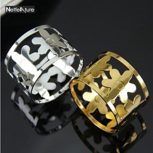 Fashion Hollow Serviette Buckles Gold Silver Wedding Napkin Holder Napkin Rings Dinner Towel Ring Hotel Restaurant Table Decor
