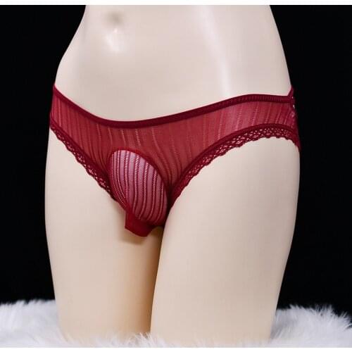 Hollow Cross Strap Men Sexy Sissy Lace Pouch Panties Underwear Briefs Knickers Shorts Underpants Transparent Bikini Lingerie New