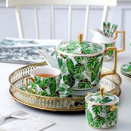 North-Europe Style 21pcs Bone China Tea set Coffeeware Creative Coffee Cups And Saucer Tea Pots Mlik Sugar Pot Home Office Gift