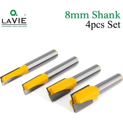 LAVIE 4 pcs set 8mm Shank Bottom Wood Cleaning Bit Straight Router Bit Clean Milling Cutter Woodworking Bits Power Machine