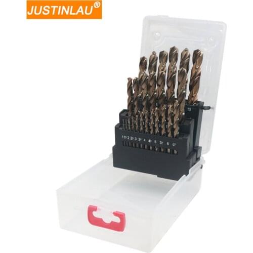 JUSTINLAU 25pcs 1-13mm HSS M35 Cobalt Twist Drill Bit Set for Straight Shank Twist Drill bit Stainless Steel plate Drill nozzle