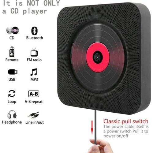 BEESCLOVER Wall Mountable CD Player HiFi Speakers Portable Bluetooth Music Player with Remote Control FM Radio r57