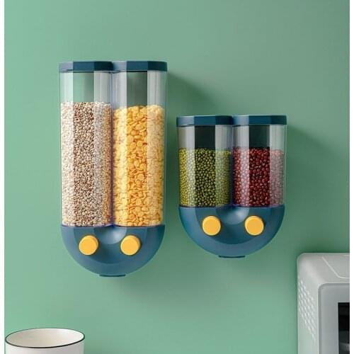Wall Mounted Press Cereals Dispenser Grain Storage Box Dry Food Container Organizer Kitchen Accessories Tools