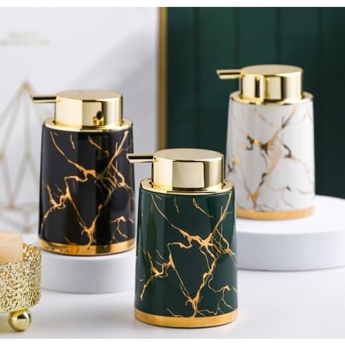 Nordic Bathroom Accessories Imitation Marble Stripe Ceramic Foaming Soap Pump Bottle Foam Pump Soap Dispenser Shampoo Bottle