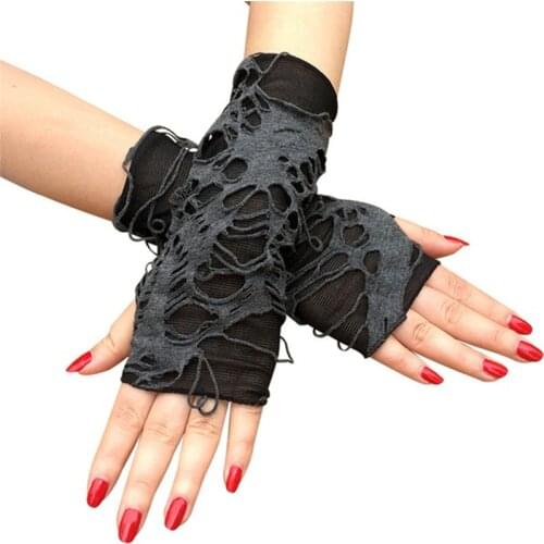 Punk Black Broken Slit Gothic Unisex Glove Fingerless Cuff Ninja Sport Hole Mitten 2021 Cool Women Men Hollow Out Rock Gloves
