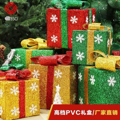 Christmas Tree Hanging Mini Square PVC Snowflake Gift Box Pendants Drop Ornaments Xmas Decoration Kids Play