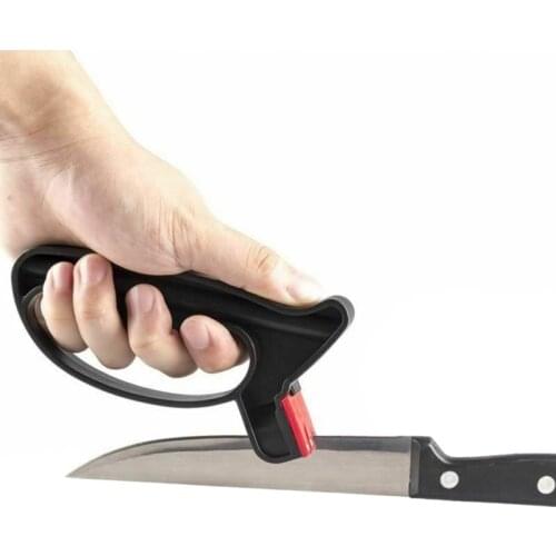 2 In 1 Professional Handheld Sharpener Scissors Blades Sharpening Tool Handle makes for easy grip while sharpening your knives