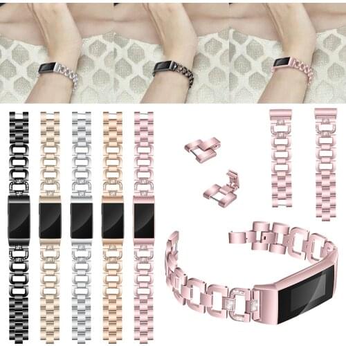 For Fitbit Charge 3 Watchbands Fashion D-shaped Replacement Strap Stainless Steel Bracelet Band Women Smart Watch Accessories