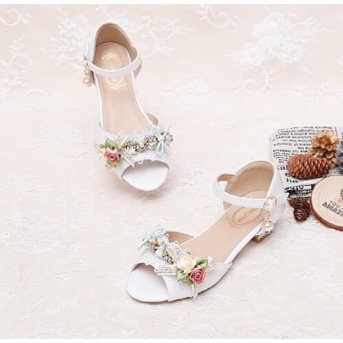 Mori Wedding Flower Girls Fishmouth Open Toe Sandals Summer Dance Childrens Womens Shoes Low Heel 4 Years Old 10 Years Old