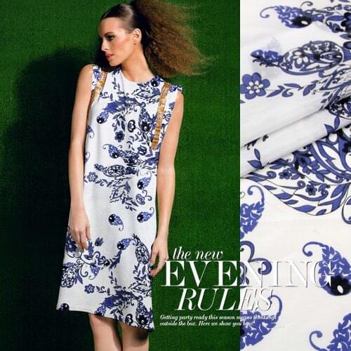 CNUM SCT007 Silk Cotton/Paisley Blue-and-white/Silk Fabric 30%Silk 70% Cotton/Width 1.48yd Thickness 9mm