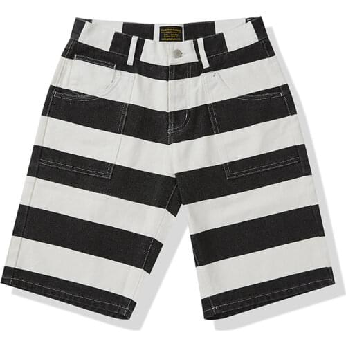 0808 Summer Shorts For Men Classic Vintage Stripe Cotton Casual Straight Mid-Waist Harajuku Street Male Pants Cargo Clothing