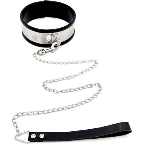 Stainless Steel Silicone Neck Collar With Leash Chain Adult Games BDSM Bondage Slave Collar Sex Toys For Couples Restraints