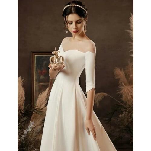 Tailor Shop Custom Made Champagne Wedding Dress Deep V-neck Long-sleeved Big Was Thin Lace Long Sleeve Wedding Dress Plus Size