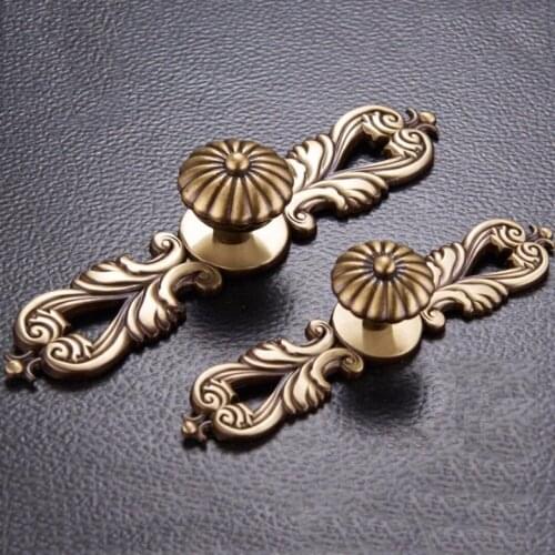 Solid Copper European Bronze Drawer Cabinet Cupboard Door Knob Furniture Handle Single Hole-Mounted with plate