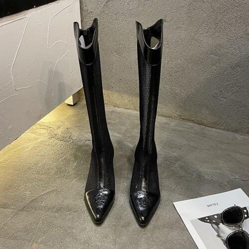 Womens Knee-high High Heel Sandals Boots Mid-heel Womens Sexy Gladiator Shoes Summer Boots Hollow Black Beige Womens Sandals