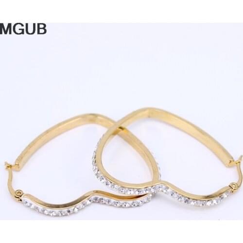 Stainless steel heart-shaped crystal Hoop earrings jewelry female popular selling cheap jewelry gold color LH160