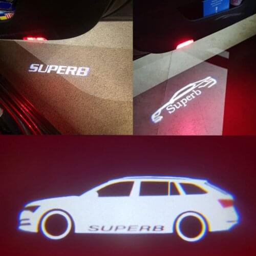 1 Pair For Skoda Superb LED Door Warning Light Projector Ghost Shadow Lights SUPERB LOGO Welcome Lamp 2009-2015
