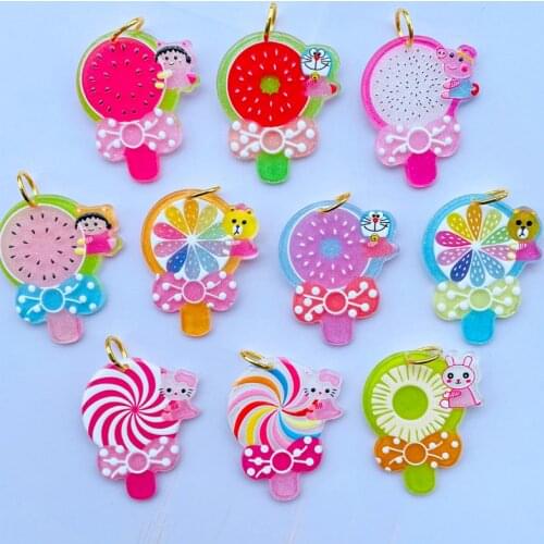 10 Cute Cartoon Mixed Fruit Lollipop Key Chain Pendant Necklace Pendant For DIY Decoration Accessories 041