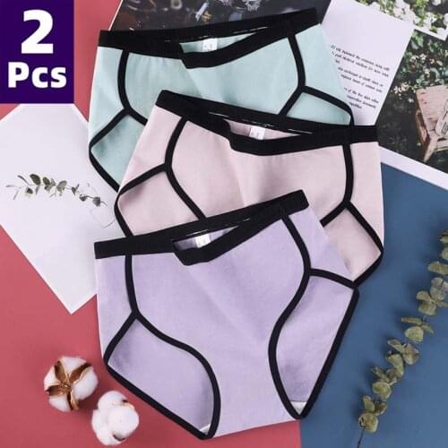 2pcs Cotton Sexy Panties Womens Lingerie Breathable Underwear Summer Briefs Panties Antibacterial Underpants Female Intimates