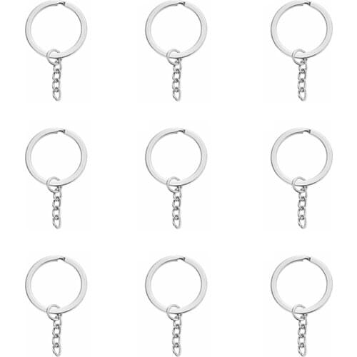 20pcs 25mm Polished Silver Color Keyring Keychain Split Ring With Short Chain Key Rings Women DIY Key Chains Accessories