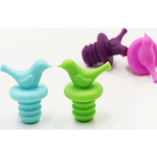 500pcs/lot Fast Shipping Bird Design Silicone Wine Stopper Bottle Caps Wedding Gift Wine Pourer Stoppers random colors