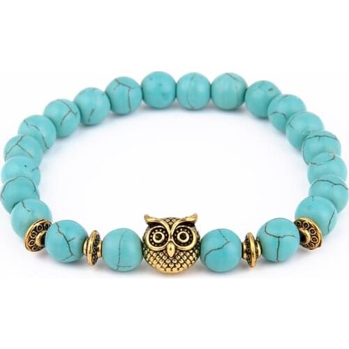 8MM Handmade Yoga Owl Classic Natural Lava Stone Beaded Strand Charm Bracelets Men Women Bangles Jewelry Pulsera Hombre