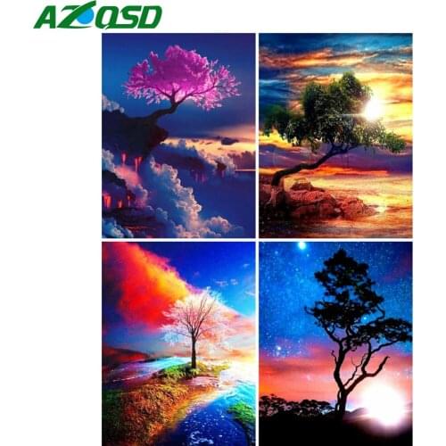 AZQSD Diamond Embroidery Tree Sunset Mosaic Rhinestones Diamond Painting Landscape Cross Stitch Needlework Home Decor Gift