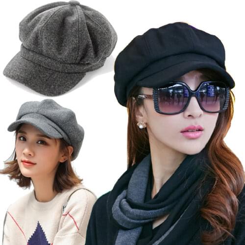 Korean Fashion Solid Color Women Casual Beret Hats Wool Blended Octagonal Newsboy Caps Cool Street Brim Hat Berets Outdoor