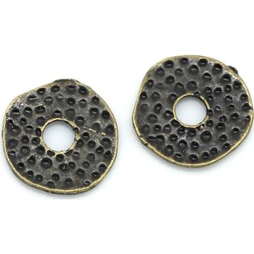 100 PCs Doreen Box Spacer Beads Round Antique Bronze Color Dot Carved For DIY Jewelry Making Accessories 11.5x11mm, Hole:2.8mm
