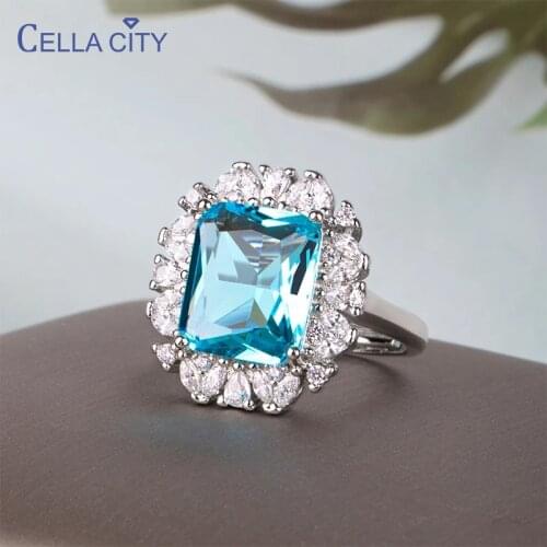 Cellacity Classic aquamarine gemstones rings for charm lady 925 sterling silver Romantic Gift Engagement Fine Jewelry