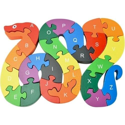 Wooden 3D Puzzle Jigsaw Snake Shape Wooden Toys Cartoon Geometric Animal Intelligence Puzzles Kids Children Educational Toy