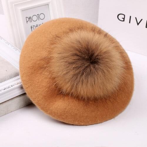 2021 Fashion Winter Children Wool Soft Beret Caps Autumn Womens Casual Polyester Fur Pom Pom Beret Caps Hats Gorras