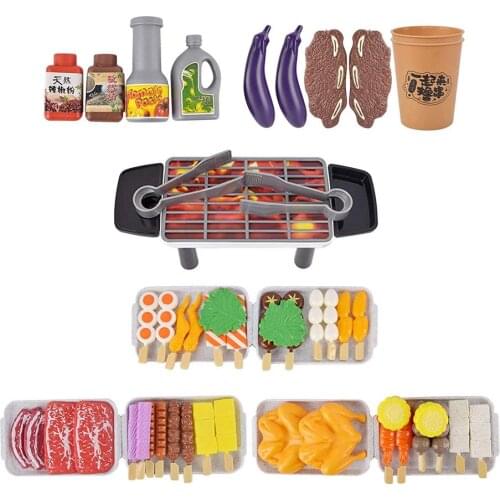 80pcs BBQ Play Set Kitchen Cooking Simulation Barbecue Role Realistic Food Toys For Kids Gift DIY Indoors Intertative Game