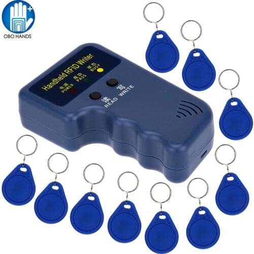 Handheld 125KHz RFID ID Card Writer/Copier Duplicator Reader + 10pcs Writable EM4305 T5577 Keyfobs Tags Cards Hot Sale