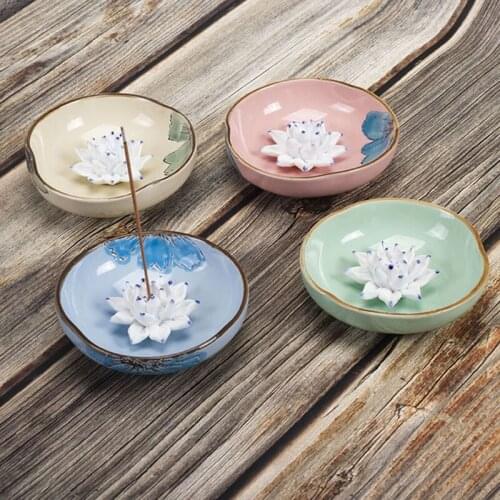 Ceramic Lotus Plate Dish Stick Incense Holder Handmade Crafts Aroma Incense Burner Living Room Home Decor Gift for Friend
