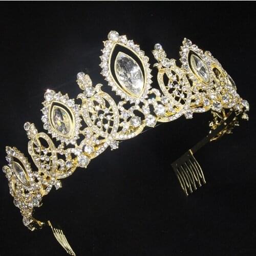 Retro Baroque Crowns with Combs Tiaras Headpiece Rhinestone Headbands for Women Girls Princess Diadem Bride Wedding Hair Jewelry