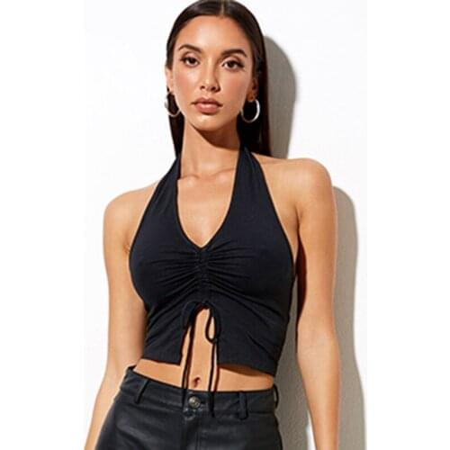 Corset top 2021 y2k spring and summer open back slim fit, drawstring street black V-neck solid color vest cropped top кроп топ