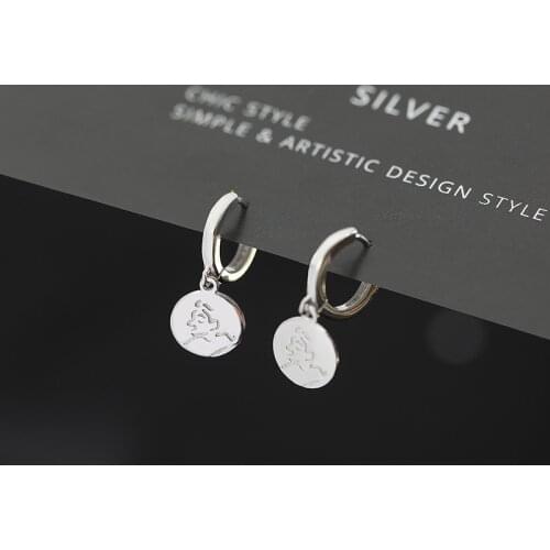 925 Sterling Silver Round Disc Hoop Earrings for Women Men Geometric Earrings Party Jewelry Gifts S-E1349
