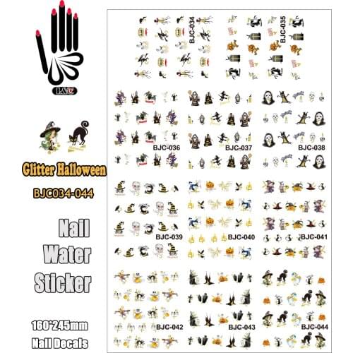 11 Sheets/Lot Nails Decal BJC034-044 Glitter Halloween Designs Nail Art Water Sticker Decal for Nail Tattoo(11 DESIGNS IN 1)