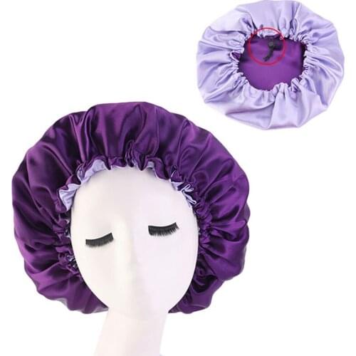 New Reversible Satin Bonnet Double Layer Adjustable Size Sleep Night Cap Head Cover Silk Bonnet Hat Sleeping Shower Cap